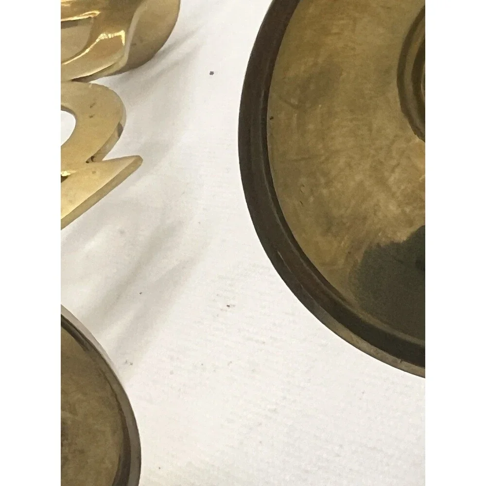 2 Solid Brass JOY Candlestick Holders 8